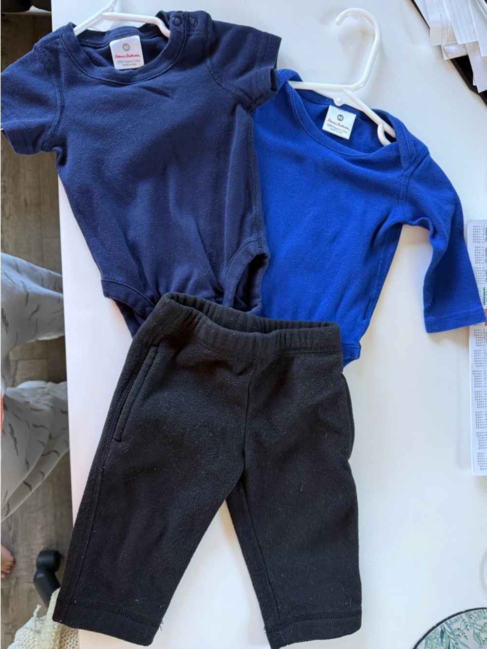 See Description:  Hanna Andersson Blue Bodysuits with Black Jogger Pants